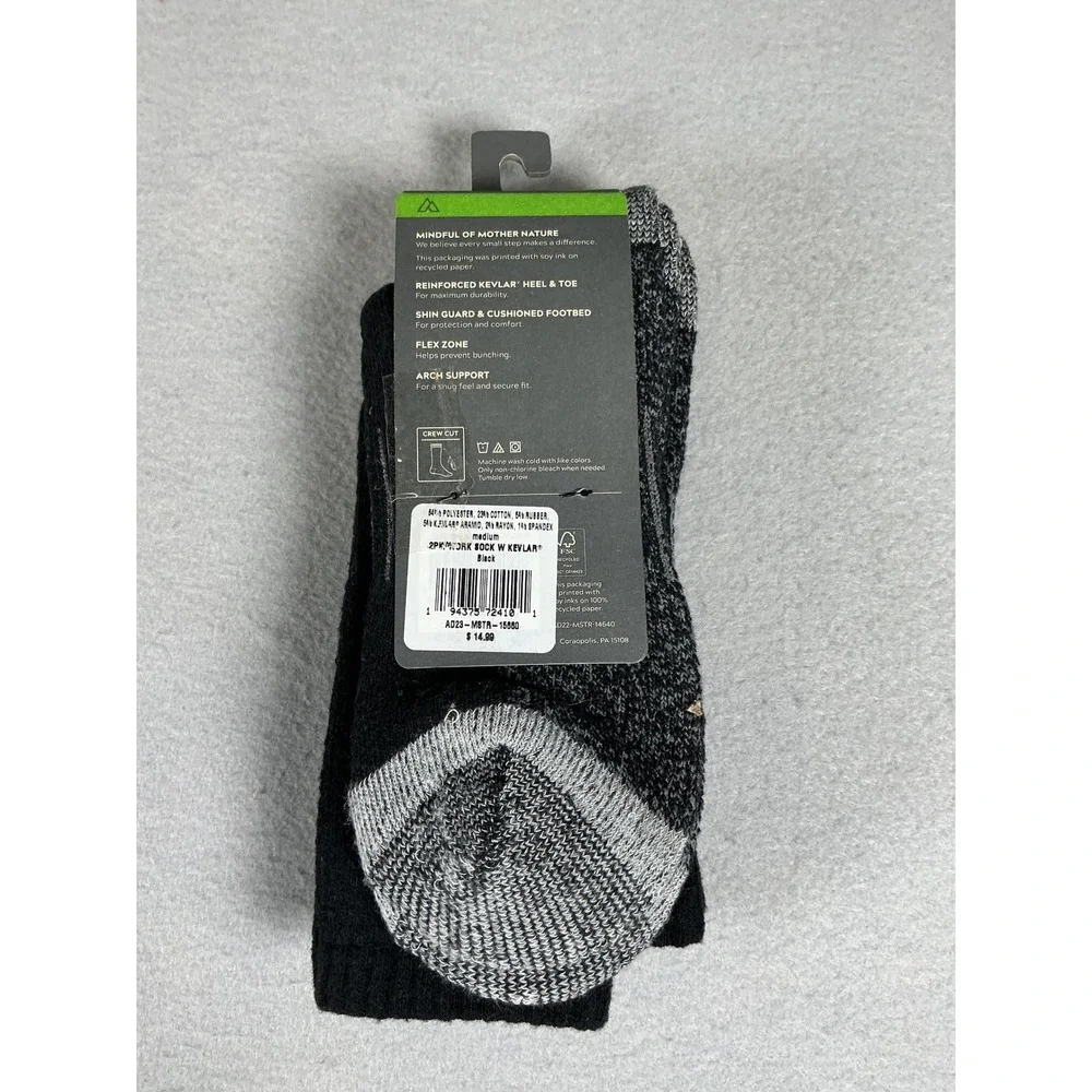 Alpine Design Kevlar Work Socks 2 Pair Crew Medium Weight Men's MD Blk Gray NWT‎